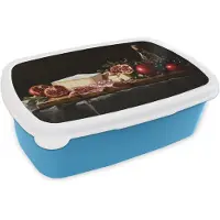 MuchoWow Broodtrommel Blauw - Lunchbox Stilleven - Vintage - Borrelplank - Brooddoos 18x12x6 cm - Brood lunch box - Broodtrommels voor kinderen en volwassenen