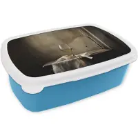 MuchoWow Broodtrommel Blauw - Lunchbox Strik - Beige - Witte - Wijn - Brooddoos 18x12x6 cm - Brood lunch box - Broodtrommels voor kinderen en volwassenen
