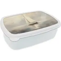 MuchoWow Broodtrommel Wit - Lunchbox Zeilschip - Zee - Bewolkt - Brooddoos 18x12x6 cm - Brood lunch box - Broodtrommels voor kinderen en volwassenen