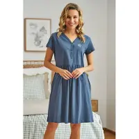 Doctor Nap Katoenen Nachthemd Borstvoeding Zwangerschap TB.5336 Deep Blue 40 / L