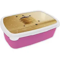 MuchoWow Broodtrommel Roze - Lunchbox Pannenkoeken - Eten - Honing - Geel - Brooddoos 18x12x6 cm - Brood lunch box - Broodtrommels voor kinderen en volwassenen
