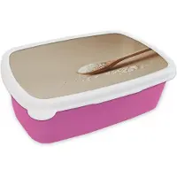 MuchoWow Broodtrommel Roze - Lunchbox Lepel - Rijst - Hout - Beige - Brooddoos 18x12x6 cm - Brood lunch box - Broodtrommels voor kinderen en volwassenen