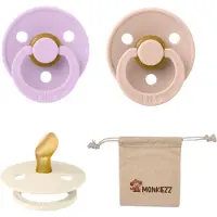 BIBS Dental fopspenen Anatomical 6-18 maanden- Set 3 stuks- Blush, Ivory, Violet Sky + Monkiezz speenzakje - orthodontisch- Anatomisch- Maat 2