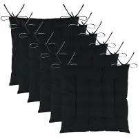Stof Textile stoelkussens DUO - 6x - zwart - 38 x 38 x 3.5 cm - touwtjes sluiting - zitkussens - binnen/buiten