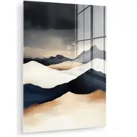 MuchoWow Glasschilderij 120x160 cm - Schilderij acrylglas - Bergen - Donkerblauw - Landschap - Foto op glas - Muurdecoratie woonkamer - Wanddecoratie slaapkamer - Schilderijen