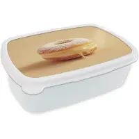 MuchoWow Broodtrommel Wit - Lunchbox Donut - Romig - Poedersuiker - Beige - Brooddoos 18x12x6 cm - Brood lunch box - Broodtrommels voor kinderen en volwassenen