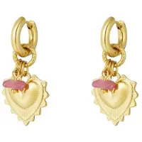 Yehwang Oorbellen - Goud - Roze - Hartje - Kralen - Statement oorbellen - Stainless steel sieraden