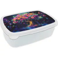 MuchoWow Broodtrommel Wit - Lunchbox Boom - Bloemen - Magisch - Gekleurde - Brooddoos 18x12x6 cm - Brood lunch box - Broodtrommels voor kinderen en volwassenen