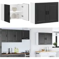 vidaXL Keukenwandkast Porto bewerkt hout zwart - Keuken Wandkast - Keuken Wandkasten - Keuken Wandmeubel - Gemonteerde Wandkast