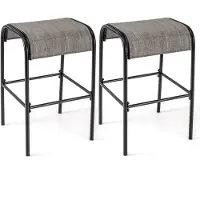 Costway Set van 2 barkrukken voor buiten, barstoelen met gebogen stoffen zitting, barkruk tot 180 kg belastbaar, zithoogte 76 cm, rugvrije bistrokruk voor balkon, tuin en zwembad