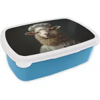 MuchoWow Broodtrommel Blauw - Lunchbox Schaap - Wol - Kok - Brooddoos 18x12x6 cm - Brood lunch box - Broodtrommels voor kinderen en volwassenen