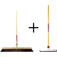 Synx Store Synx Tools Paardenhaar 60cm + Vloertrekker Kunststof 35cm met Steel 120cm – Zaalveger – Vloerreiniger – Natuurrubber – Zachte binnenbezem met steel 160cm