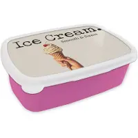 MuchoWow Broodtrommel Roze - Lunchbox Ice cream - Softijs - Kleurrijk - Kers - Brooddoos 18x12x6 cm - Brood lunch box - Broodtrommels voor kinderen en volwassenen