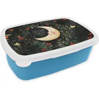 MuchoWow Broodtrommel Blauw - Lunchbox Maan - Quote - Bloemen - Sterren - Brooddoos 18x12x6 cm - Brood lunch box - Broodtrommels voor kinderen en volwassenen