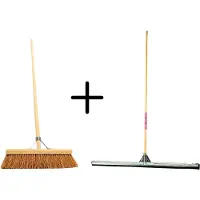 Synx Store Synx Tools Coco Binnenbezem 40cm + Vloertrekker 100cm met Steel 150cm - Zaalveger – Vloerreiniger – Moppen - Zachte bezem kokos Met steel 150cm