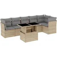 vidaXL 7-delige Loungeset met kussens poly rattan beige
