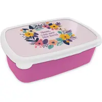 MuchoWow Broodtrommel Roze - Lunchbox Bloemenkrans - Kleurrijk - Moeder - Brooddoos 18x12x6 cm - Brood lunch box - Broodtrommels voor kinderen en volwassenen