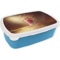 MuchoWow Broodtrommel Blauw - Lunchbox Framboos - Smoothie - Drinken - Roze - Brooddoos 18x12x6 cm - Brood lunch box - Broodtrommels voor kinderen en volwassenen