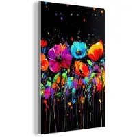 MuchoWow Aluminium schilderij 120x180 cm - Wanddecoratie metaal - Bloemen - Kleurrijk - Spetters - Metalen muurdecoratie woonkamer - Decoratie industrieel - Foto op dibond - Industriële accessoires slaapkamer
