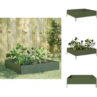 vidaXL Verhoogde plantenbak, olijgroen, 100x100x33,5 cm, staal