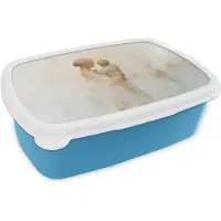 MuchoWow Broodtrommel Blauw - Lunchbox Kind - Moeder - Waterverfschilderij - Brooddoos 18x12x6 cm - Brood lunch box - Broodtrommels voor kinderen en volwassenen
