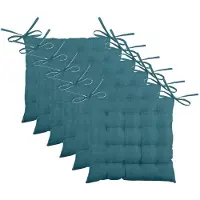 Stof Textile stoelkussen BEA - 6x - petrol blauw - 40 x 40 x 4 cm - touwtjes sluiting - binnen/buiten - zitkussens plat
