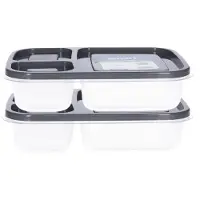 Hobby Life Vershoudbakjes - 2x - 1.15L - 3-vaks - 23 cm - mealprep - bewaarbakjes - antraciet