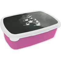 MuchoWow Broodtrommel Roze - Lunchbox Vogel - Japandi - Groen - Brooddoos 18x12x6 cm - Brood lunch box - Broodtrommels voor kinderen en volwassenen