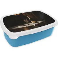 MuchoWow Broodtrommel Blauw - Lunchbox Prosecco - Bubbels - Sfeervol - Drank - Brooddoos 18x12x6 cm - Brood lunch box - Broodtrommels voor kinderen en volwassenen
