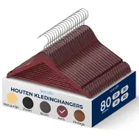 SereneLife 80 stuks houten hangers - ruimtebesparende, stevige, slanke kledinghangerset met 360 graden draaibare metalen haak, kan tot 10 lbs dragen.
