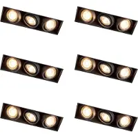 QAZQA Set van 6 inbouwspots zwart verstelbaar trimless 3-lichts - Oneon