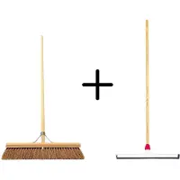 Synx Store Synx Tools Coco Binnenbezem 50cm + Vloertrekker Kunststof 45cm met Steel 150cm - Zaalveger – Vloerreiniger – Natuurrubber – Zachte bezem kokos met steel 150cm