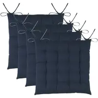 Stof Textile stoelkussens DUO - 4x - donkerblauw - 38 x 38 x 3.5 cm - touwtjes sluiting - zitkussens - binnen/buiten