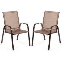 Costway Set van 2 tuinstoelen met armleuningen, terrasstoelen van textiel en metalen frame, balkonstoelen tot 200 kg belastbaar, voor tuin, balkon, zwembad, 56 x 72 x 90 cm, bruin