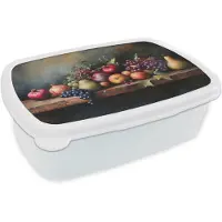 MuchoWow Broodtrommel Wit - Lunchbox Rustiek - Stilleven - Fruit - Brooddoos 18x12x6 cm - Brood lunch box - Broodtrommels voor kinderen en volwassenen