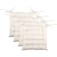 Stof Textile stoelkussen BEA - 4x - gebroken wit - 40 x 40 x 4 cm - touwtjes sluiting - binnen/buiten - zitkussens plat