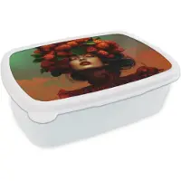 MuchoWow Broodtrommel Wit - Lunchbox Vrouw - Frambozen - Bladeren - Brooddoos 18x12x6 cm - Brood lunch box - Broodtrommels voor kinderen en volwassenen
