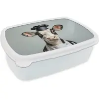 MuchoWow Broodtrommel Wit - Lunchbox Koe - Zwart - Wit - Kok - Brooddoos 18x12x6 cm - Brood lunch box - Broodtrommels voor kinderen en volwassenen