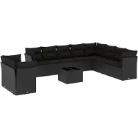 vidaXL 11-delige Loungeset met kussens poly rattan zwart