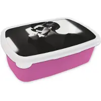 MuchoWow Broodtrommel Roze - Lunchbox Vrouw - Zwart - Hart - Brooddoos 18x12x6 cm - Brood lunch box - Broodtrommels voor kinderen en volwassenen