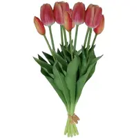 Countryfield Kunst tulpen boeket Fleur - 10x stuks - lichtrood - real touch - 41 cm - levensechte kunstbloemen