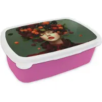 MuchoWow Broodtrommel Roze - Lunchbox Vrouw - Aardbeien - Frambozen - Bramen - Bessen - Brooddoos 18x12x6 cm - Brood lunch box - Broodtrommels voor kinderen en volwassenen