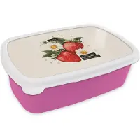MuchoWow Broodtrommel Roze - Lunchbox Aardbeien - Madeliefjes - Quote - Sterretjes - Brooddoos 18x12x6 cm - Brood lunch box - Broodtrommels voor kinderen en volwassenen