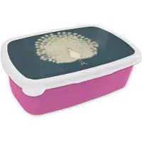 MuchoWow Broodtrommel Roze - Lunchbox Vogel - Blauw - Vintage - Brooddoos 18x12x6 cm - Brood lunch box - Broodtrommels voor kinderen en volwassenen