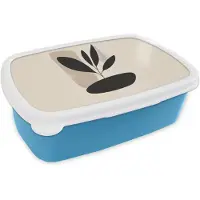 MuchoWow Broodtrommel Blauw - Lunchbox Plant - Beige - Japandi - Brooddoos 18x12x6 cm - Brood lunch box - Broodtrommels voor kinderen en volwassenen
