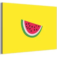 MuchoWow Aluminium schilderij 90x60 cm - Wanddecoratie metaal - Fruit - Watermeloen - Geel - Metalen muurdecoratie woonkamer - Decoratie industrieel - Foto op dibond - Industriële accessoires slaapkamer