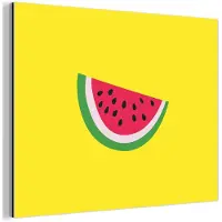 MuchoWow Aluminium schilderij 160x120 cm - Wanddecoratie metaal - Fruit - Watermeloen - Geel - Metalen muurdecoratie woonkamer - Decoratie industrieel - Foto op dibond - Industriële accessoires slaapkamer