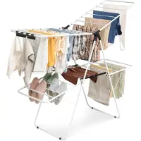 Costway Opvouwbaar wasrek 2-traps, wasdroger met in hoogte verstelbare vleugels en antislip voeten, vleugeldroogrek, stalen frame, vleugelwasrek, staand droogrek, wit