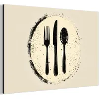 MuchoWow Aluminium schilderij 120x80 cm - Wanddecoratie metaal - Zwart - Bestek - Rondje - Metalen muurdecoratie woonkamer - Decoratie industrieel - Foto op dibond - Industriële accessoires slaapkamer