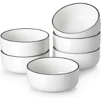 Malacasa Servies - Schaaltjes - Kommen - Ontbijtkommen - Soepkommen - Set van 6 - 720ml - Porselein - Wit - Zwart